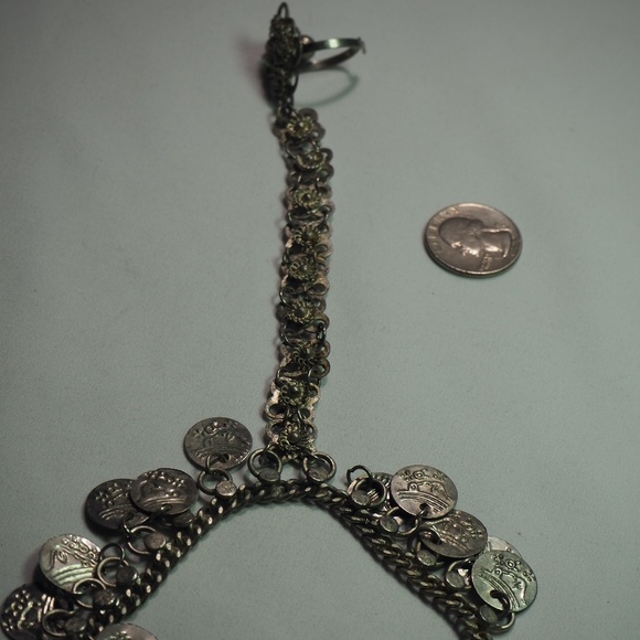 Silver bracelet connected to ring - Picture 1 of 3